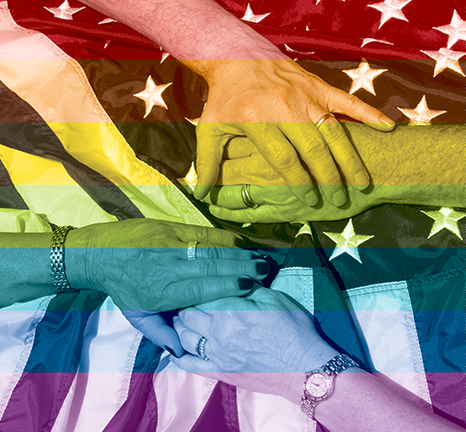 American Flag with Gay Couples in Rainbow Colors