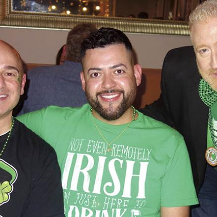 (left to right) David Russo, Efren Gauilanez, and John Flynn at Theo's Restaurant for St. Patrick's Day Celebration