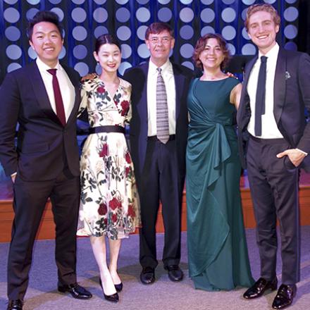 (left to right) Hao Zhou, Lucy Wang, Roberto Diaz, Aiden Kane, and Tate Zawadick at Costal Concerts - The Viaro Quartet & Roberto Diaz
