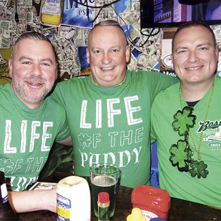 (left to right) Michael Maloon, Michael Dick, and Toby Dunbar at Purple Parrot for St. Patrick's Day Celebrations