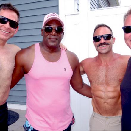 (left to right) Ryan Bos, Charles Wilcher, Lou Panos, and John LaVoie at The Pink Party